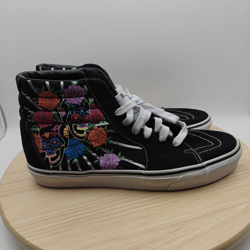 Vans Sk8-Hi Day Of The Dead Shoes Mens Size 10.5 Black Floral High Top Skate